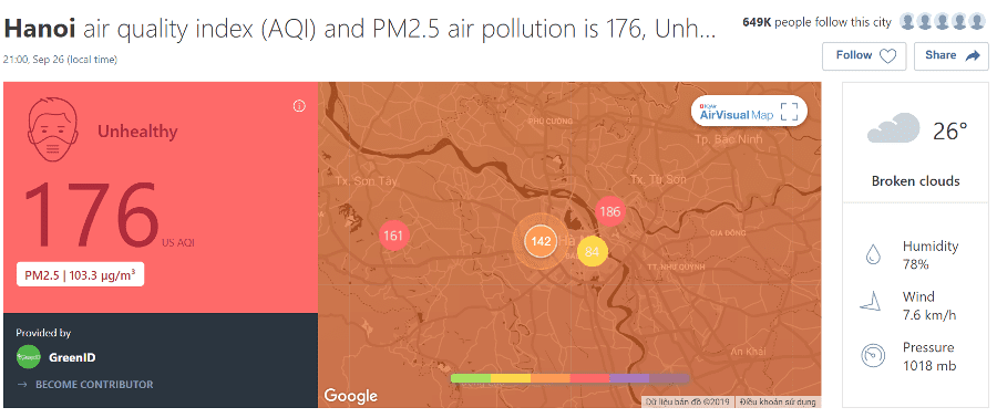 bụi mịn trong không khí Hà Nội
